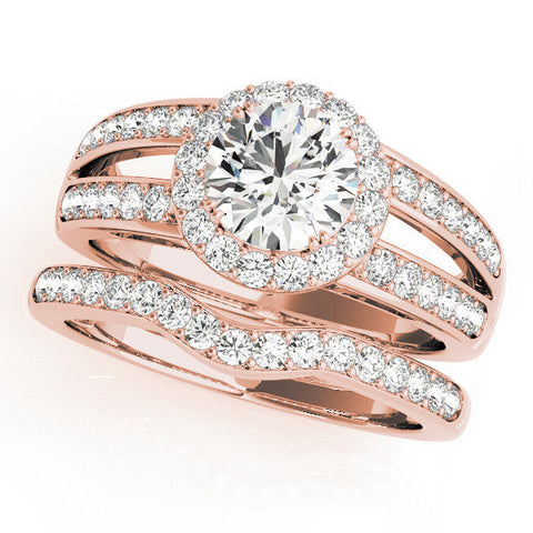 Rose gold Princess Halo Split Shank Diamond Ring with Pave Setting