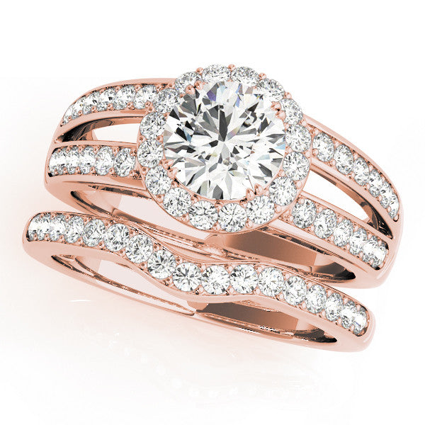 Rose gold Cushion Halo Split Shank Diamond Ring with Pave Setting