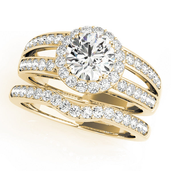 Yellow gold Princess Halo Split Shank Diamond Ring with Pave Setting