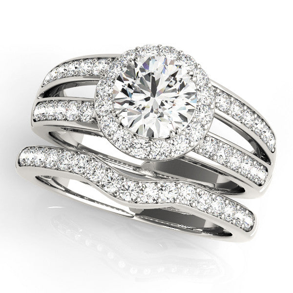 White gold Marquise Halo Split Shank Diamond Ring with Pave Setting