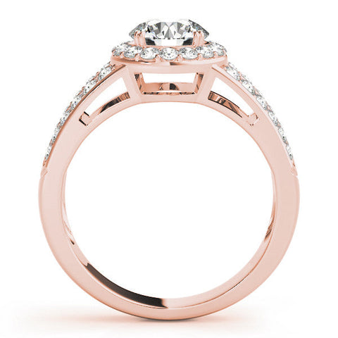 Rose gold Emerald Halo Split Shank Diamond Ring with Pave Setting