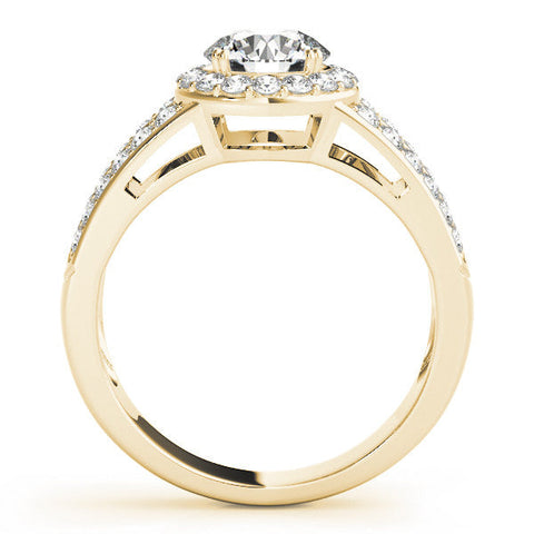 Yellow gold Cushion Halo Split Shank Diamond Ring with Pave Setting