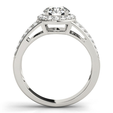 White gold Heart Halo Split Shank Diamond Ring with Pave Setting