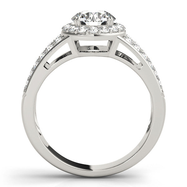 White gold Cushion Halo Split Shank Diamond Ring with Pave Setting