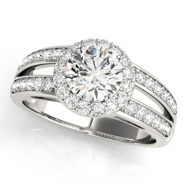 White gold Pear Halo Split Shank Diamond Ring with Pave Setting