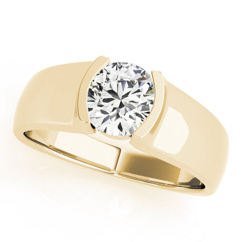 Yellow gold Heart Solitaire Bezel Set Diamond Ring with Wide Band