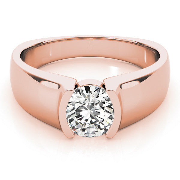 Rose gold Heart Solitaire Bezel Set Diamond Ring with Wide Band