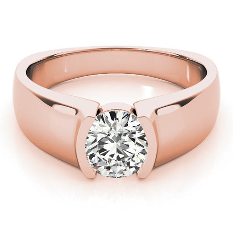 Rose gold Heart Solitaire Bezel Set Diamond Ring with Wide Band