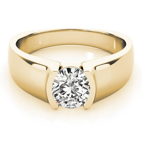 Yellow gold Pear Solitaire Bezel Set Diamond Ring with Wide Band