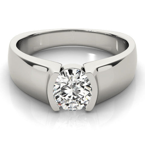 Platinum Oval Solitaire Bezel Set Diamond Ring with Wide Band