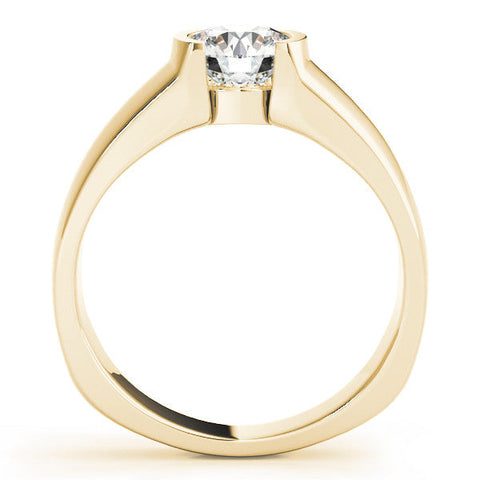 Yellow gold Oval Solitaire Bezel Set Diamond Ring with Wide Band