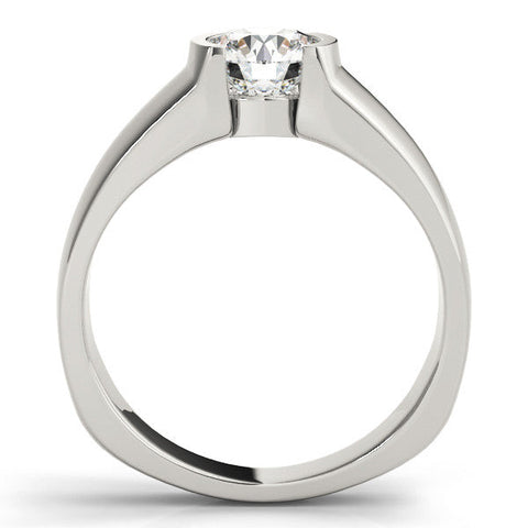 White gold Heart Solitaire Bezel Set Diamond Ring with Wide Band