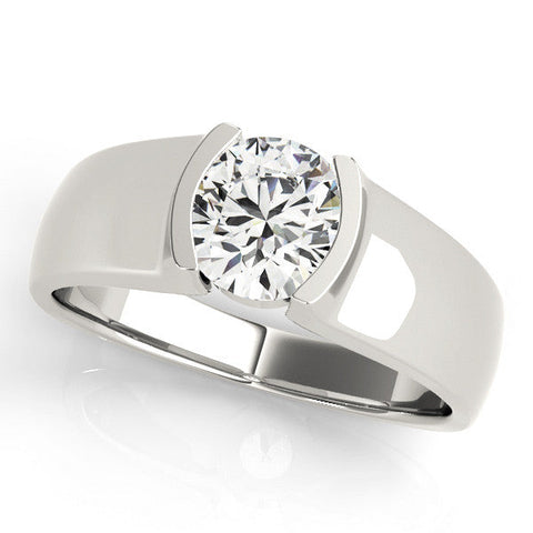 White gold Pear Solitaire Bezel Set Diamond Ring with Wide Band