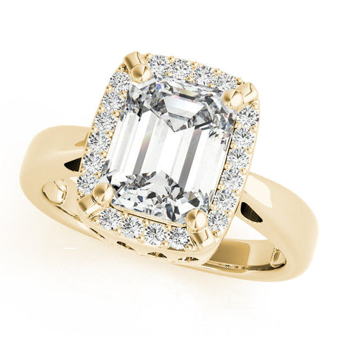 Yellow gold Pear Cut Diamond Halo Engagement Ring with Split Shank and Four-Prong Setting