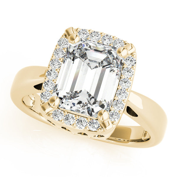 Yellow gold Marquise Cut Diamond Halo Engagement Ring with Split Shank and Four-Prong Setting