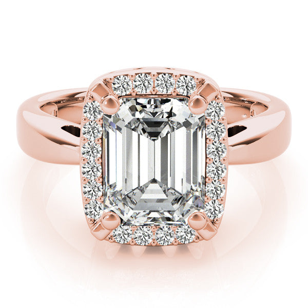 Rose gold Radiant Cut Diamond Halo Engagement Ring with Split Shank and Four-Prong Setting