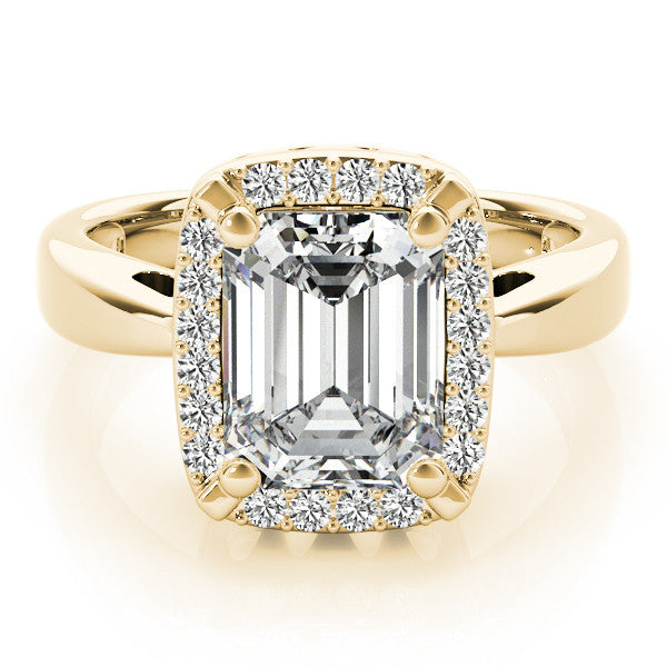Yellow gold Pear Cut Diamond Halo Engagement Ring with Split Shank and Four-Prong Setting