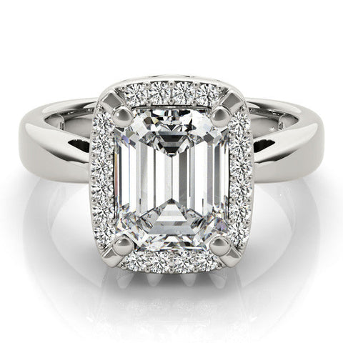 Silver Heart Cut Diamond Halo Engagement Ring with Split Shank and Four-Prong Setting