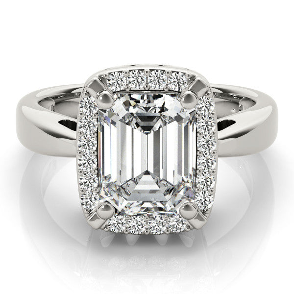 Platinum Cushion Cut Diamond Halo Engagement Ring with Split Shank and Four-Prong Setting