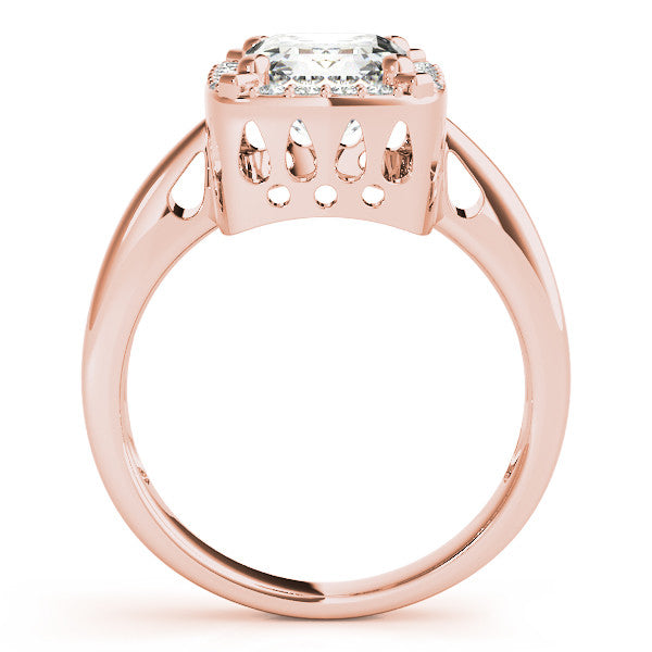 Rose gold Radiant Cut Diamond Halo Engagement Ring with Split Shank and Four-Prong Setting