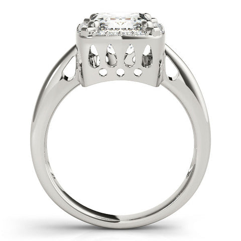 Silver Heart Cut Diamond Halo Engagement Ring with Split Shank and Four-Prong Setting