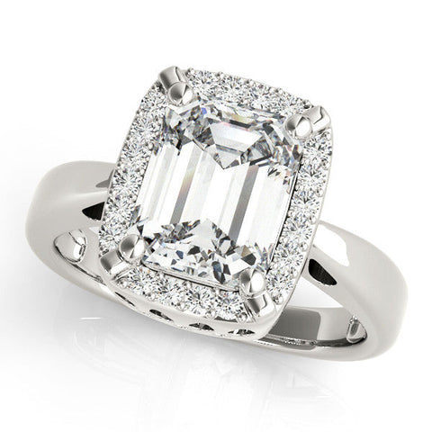 Platinum Heart Cut Diamond Halo Engagement Ring with Split Shank and Four-Prong Setting