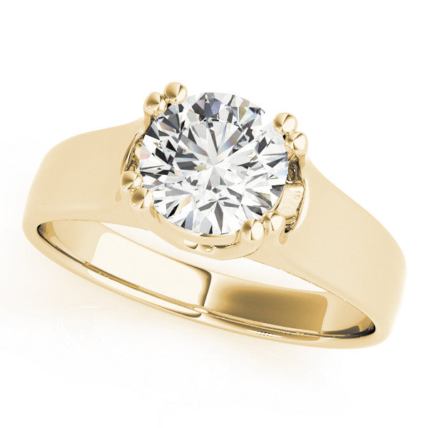 Yellow gold Round Solitaire Diamond Ring with Six-Prong Cathedral Setting