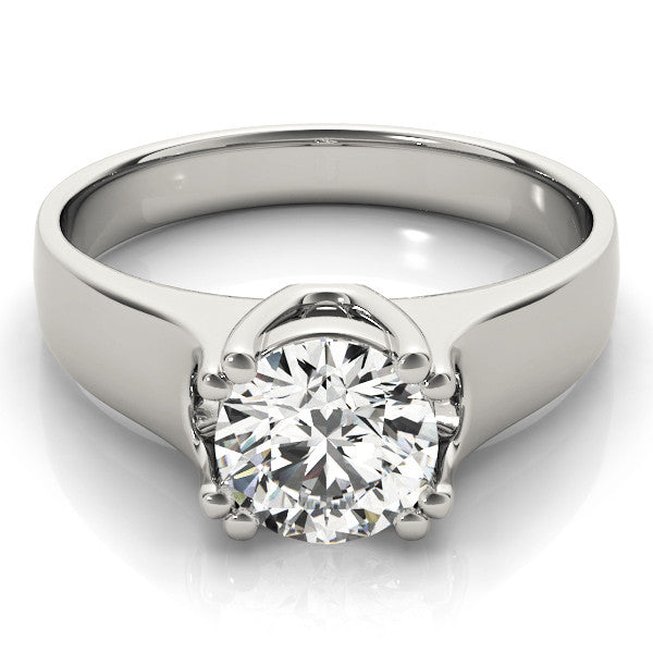Platinum Round Solitaire Diamond Ring with Six-Prong Cathedral Setting