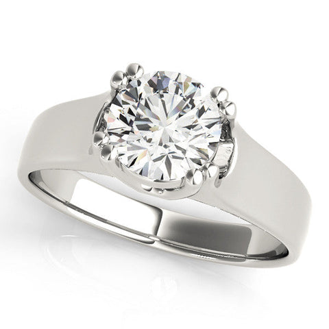 Silver Round Solitaire Diamond Ring with Six-Prong Cathedral Setting
