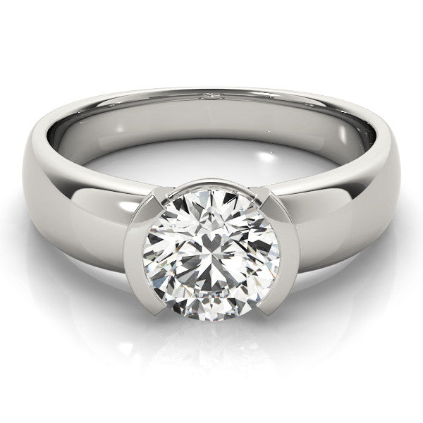 White gold Round Solitaire Tension Set Diamond Ring with Wide Band