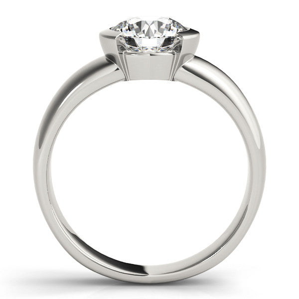 White gold Round Solitaire Tension Set Diamond Ring with Wide Band