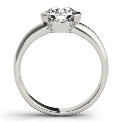 Platinum Round Solitaire Tension Set Diamond Ring with Wide Band