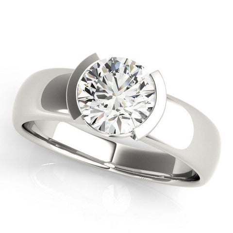 White gold Round Solitaire Tension Set Diamond Ring with Wide Band