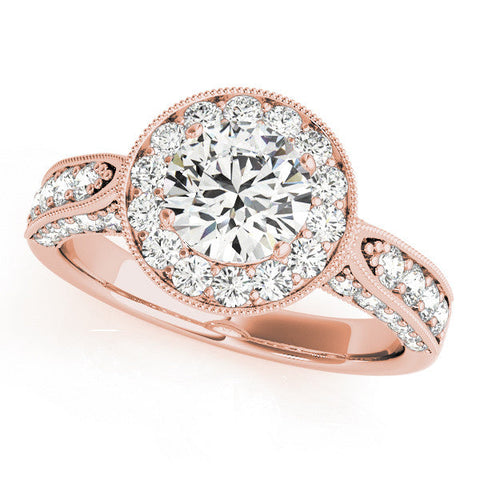 Rose gold Princess Halo Diamond Engagement Ring with Split Shank Band and Four-Prong Setting