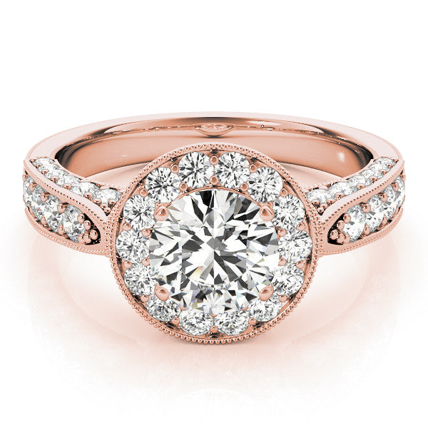 Rose gold Radiant Halo Diamond Engagement Ring with Split Shank Band and Four-Prong Setting