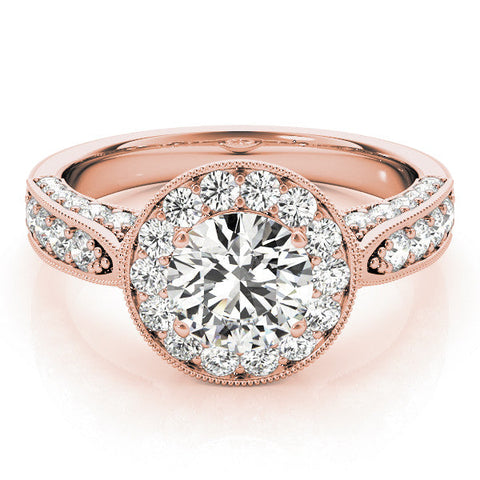 Rose gold Princess Halo Diamond Engagement Ring with Split Shank Band and Four-Prong Setting