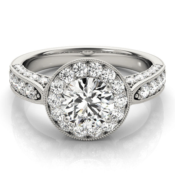 White gold Oval Halo Diamond Engagement Ring with Split Shank Band and Four-Prong Setting