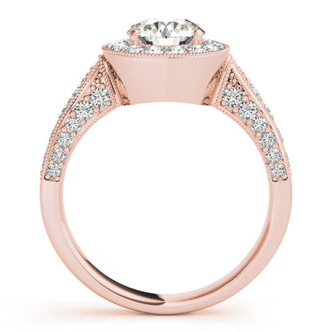 Rose gold Princess Halo Diamond Engagement Ring with Split Shank Band and Four-Prong Setting