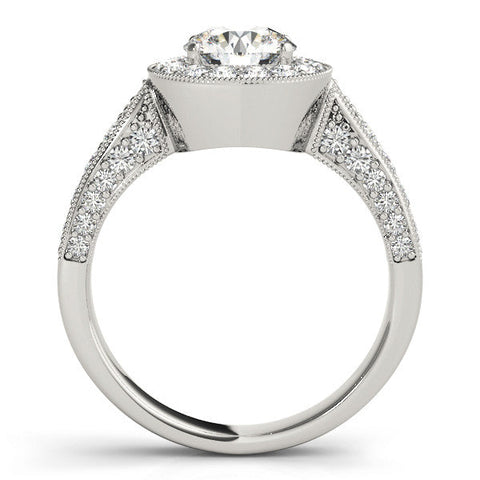 White gold Cushion Halo Diamond Engagement Ring with Split Shank Band and Four-Prong Setting