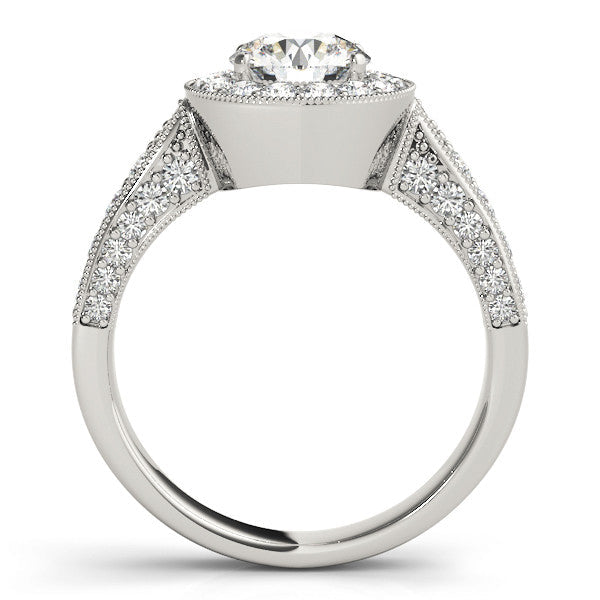 White gold Heart Halo Diamond Engagement Ring with Split Shank Band and Four-Prong Setting