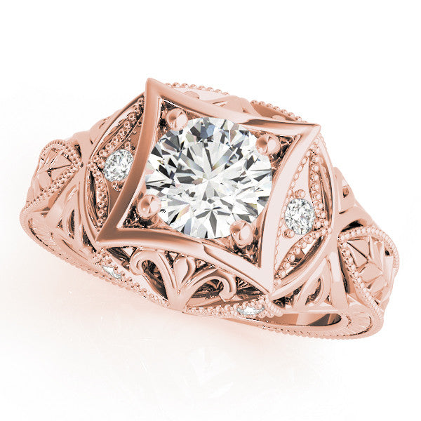 Rose gold Pear Brilliant Milgrain Filigree Solitaire with Bezel and Prong Setting