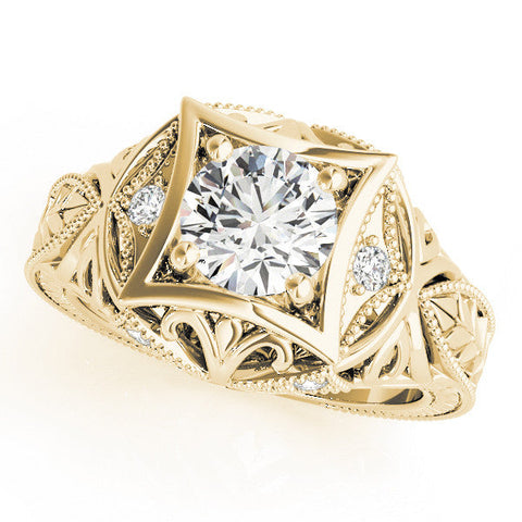 Yellow gold Princess Brilliant Milgrain Filigree Solitaire with Bezel and Prong Setting