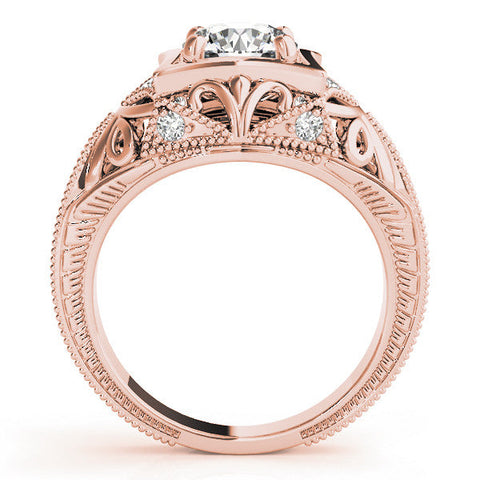 Rose gold Pear Brilliant Milgrain Filigree Solitaire with Bezel and Prong Setting