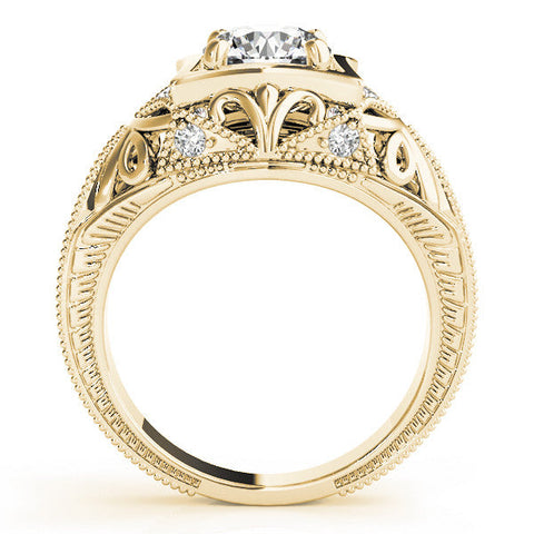 Yellow gold Princess Brilliant Milgrain Filigree Solitaire with Bezel and Prong Setting