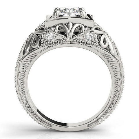 Silver Round Brilliant Milgrain Filigree Solitaire with Bezel and Prong Setting