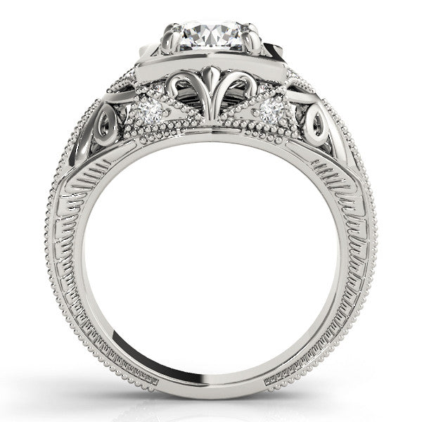 Platinum Pear Brilliant Milgrain Filigree Solitaire with Bezel and Prong Setting