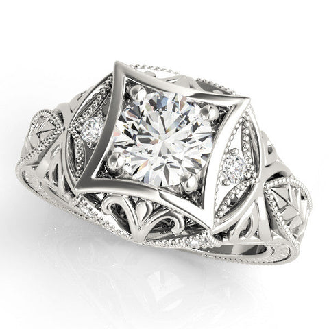 Silver Round Brilliant Milgrain Filigree Solitaire with Bezel and Prong Setting