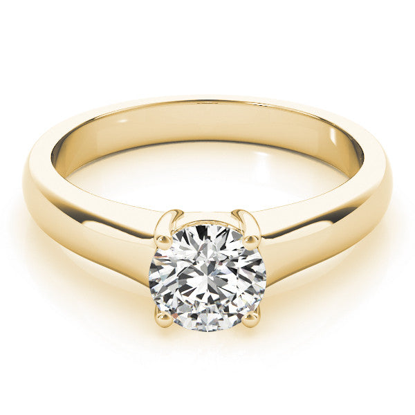 Yellow gold Round Solitaire Diamond Ring with Tapered Band and Four-Prong Setting