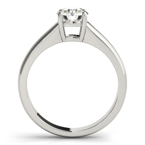 White gold Round Solitaire Diamond Ring with Tapered Band and Four-Prong Setting