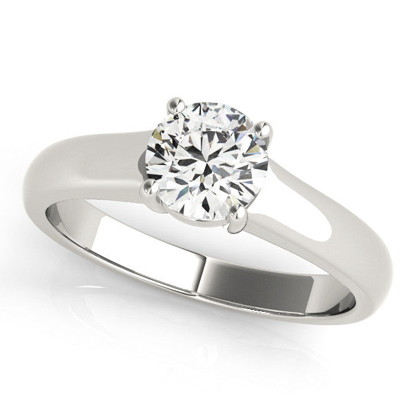 White gold Round Solitaire Diamond Ring with Tapered Band and Four-Prong Setting